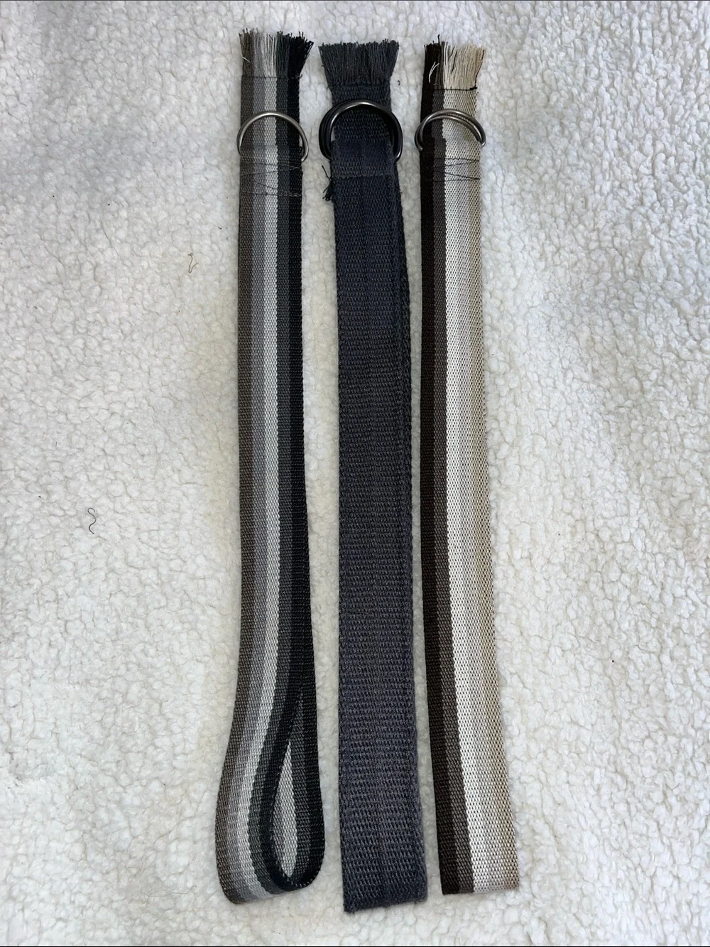 Set of 3 D-Ring Canvas Belts in neutral colors. Size 16-20.